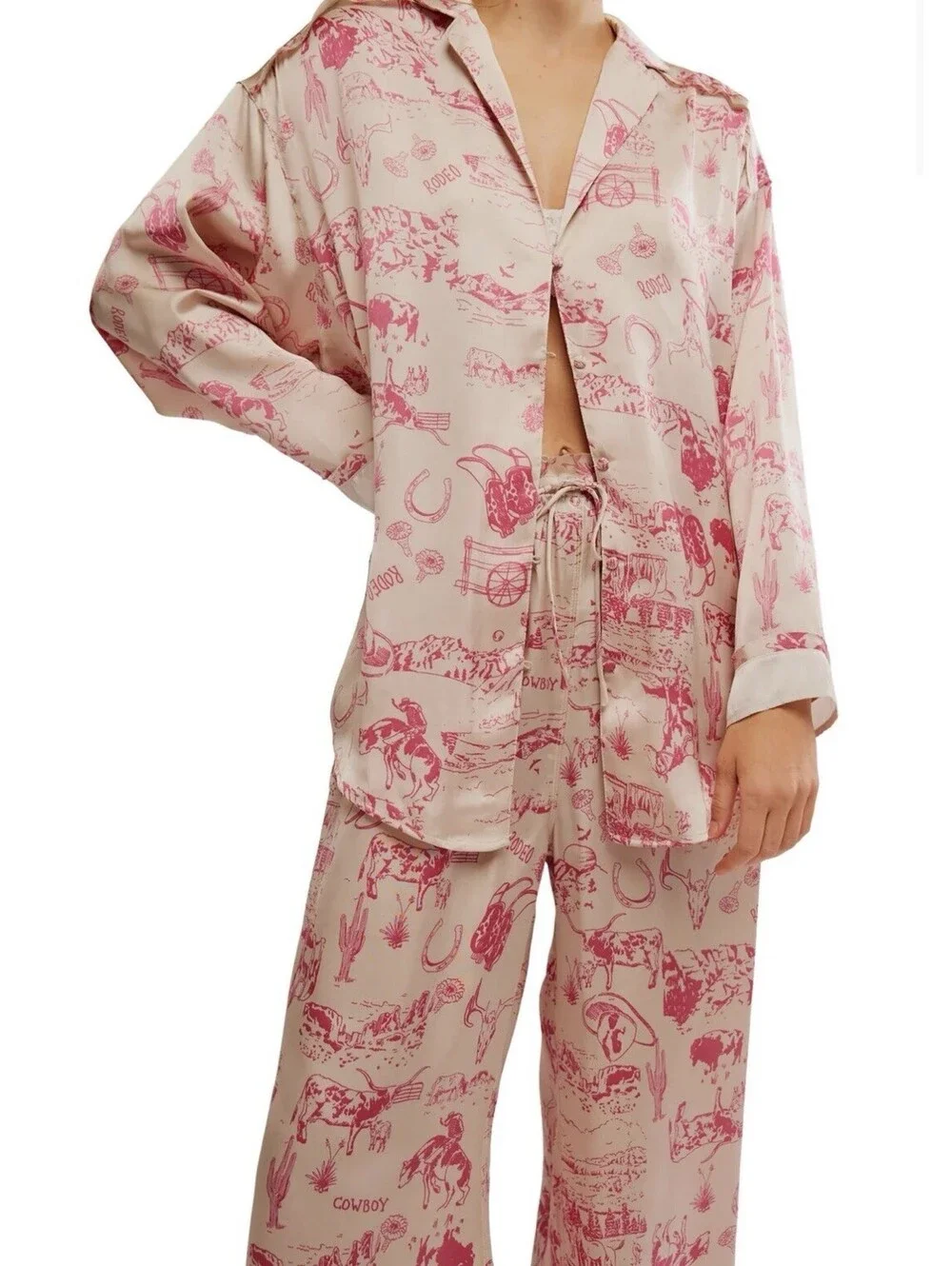 New Free People Dreamy Days Western Toile Pajama Set Women's Size Medium NWT